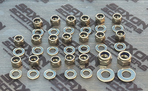 LAMBRETTA ENGINE SIDE CHAIN CASE STAINLESS NYLOC NUTS WITH WASHERS